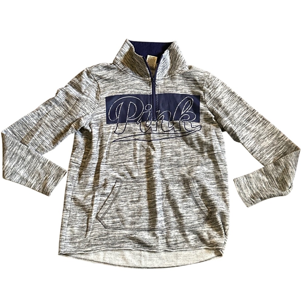 Victoria's Secret Pink Gray‎ Marled Quarter Zip Pullover Sweatshirt XS